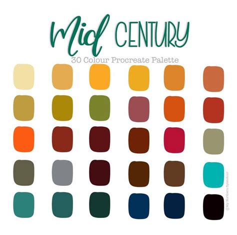 Procreate Colour Palette | Mid Century | 30 Colours | Instant Download | Tools for Procreate App ...