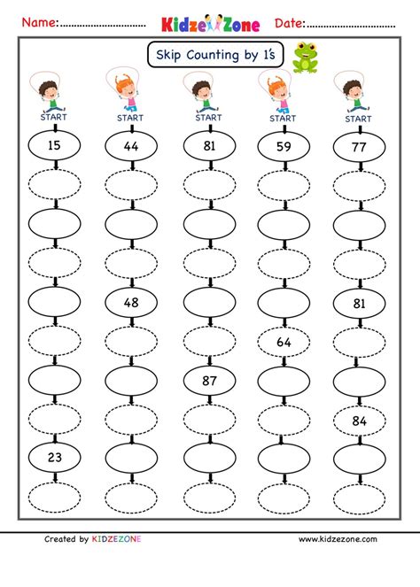 Grade 1 Math worksheets - Skip Counting by 1, Practice 25