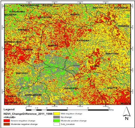 Land degradation map based on vegetation changes in Kiang'ombe Hill and ...