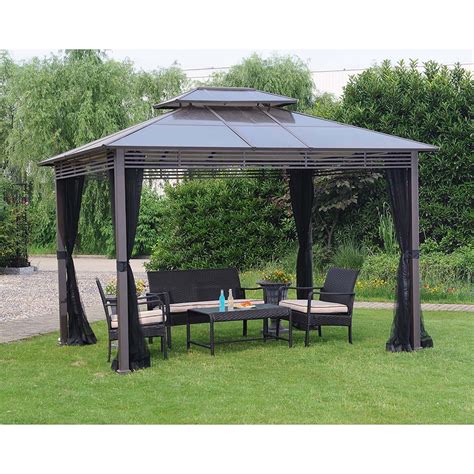 Hampton Bay Farrington 10 ft. x 12 ft. Hard Top Gazebo | The Home Depot ...