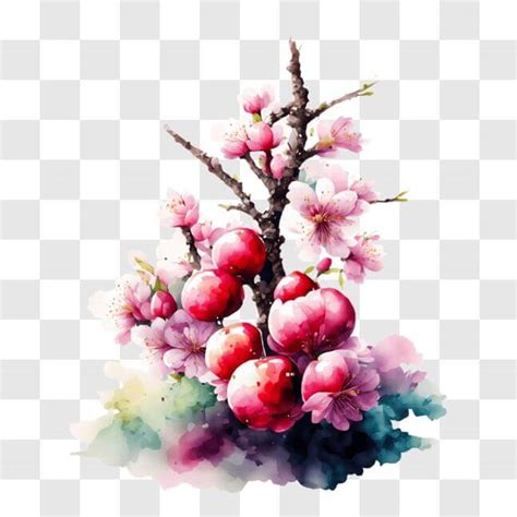 Download Watercolor painting of an apple tree with pink blossoms and ...