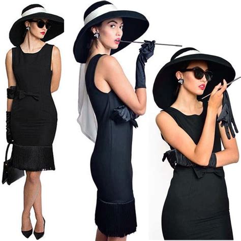 Breakfast At Tiffanys Tassel Dress Costume Set with Hat | Classic Hollywood Halloween Costumes ∣ ...