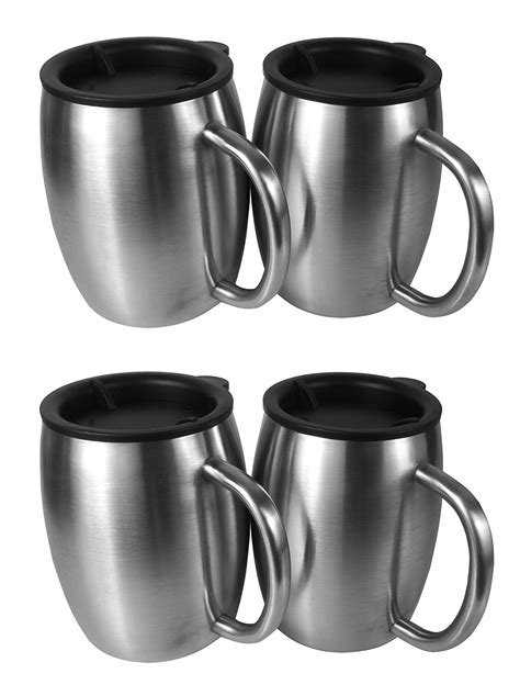 Stainless Steel Coffee Mugs with Lids - 14 Oz Double Walled Insulated ...