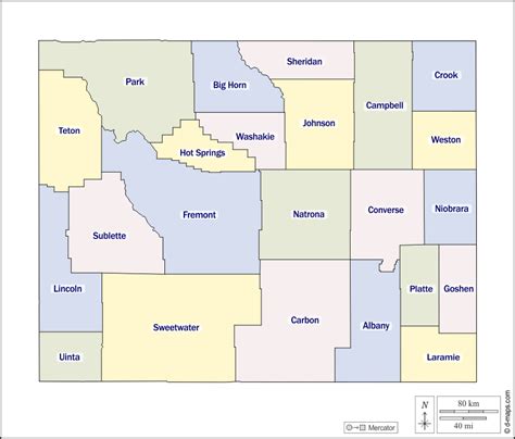 Wyoming free map, free blank map, free outline map, free base map outline, counties, names ...