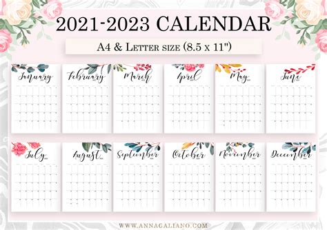 Wall Calendar Printable 2021 2022 2023 Wall Calendar | Etsy