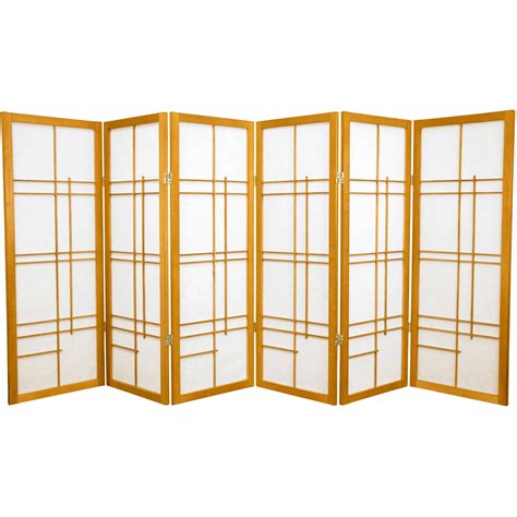 Oriental Furniture 4 ft. Tall Eudes Shoji Screen, Honey, 6 panel, Shoji paper, Traditional ...