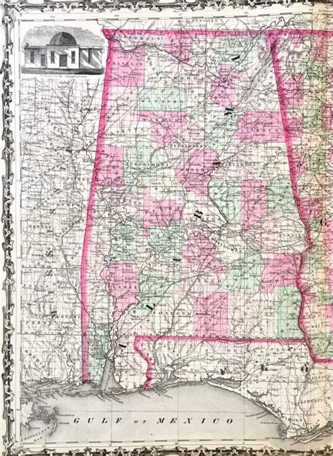 Georgia and Alabama Map, Original 1863 Johnsons Atlas Map - Etsy