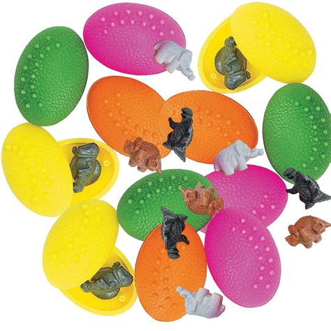 Plastic Dinosaur-Filled Easter Eggs - Pack Of 12 2 Pre-filled Dinosaur Easter Egg - Egg Hunting ...