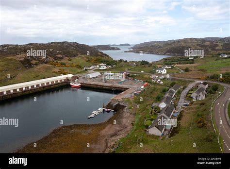 Aerial view of Kinlochbervie harbour, North West Sutherland, Scotland ...