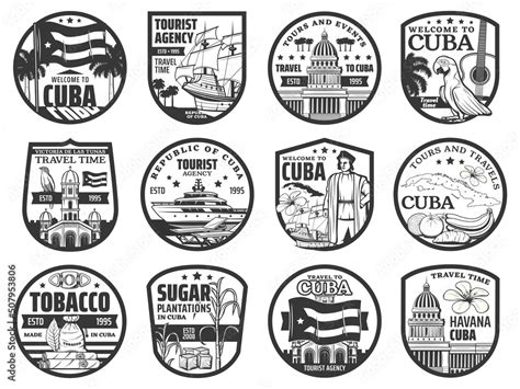 Cuba travel and tourism icons, Havana landmarks and city tours, vector ...