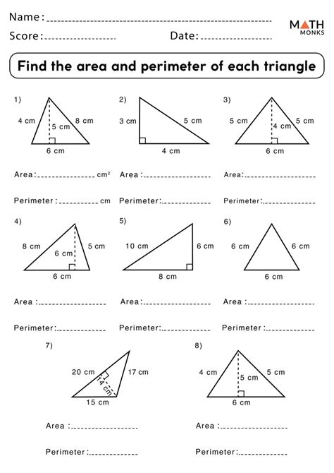 Area and Perimeter of Triangles Worksheets - Math Monks