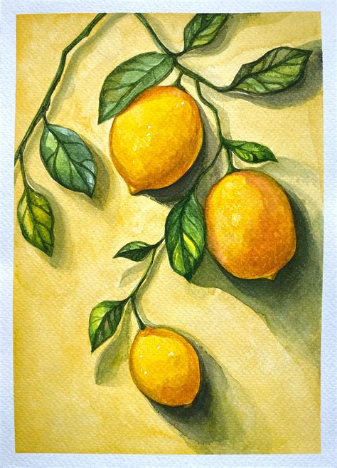 Lemon Painting Watercolor Drawing Lemon Branch Original Art - Etsy UK