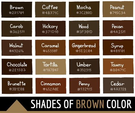 50 Shades of Brown Color with Names and HTML, Hex, RGB Codes | Brown color shades, Brown color ...