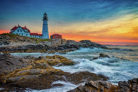 Sunrise At Portland Head Light Photograph by Rick Berk