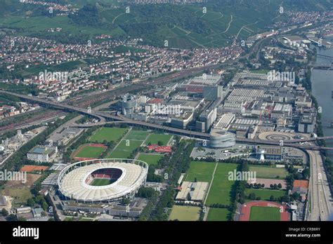 Aerial view, Neckarpark, VfB Stuttgart football stadium, Mercedes-Benz-Arena, Stuttgart, Baden ...