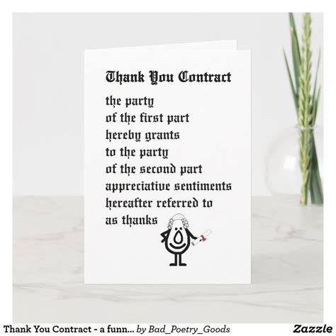 Thank You Contract - a funny legal thank you poem | Zazzle | Thank you poems, Poems, Custom ...