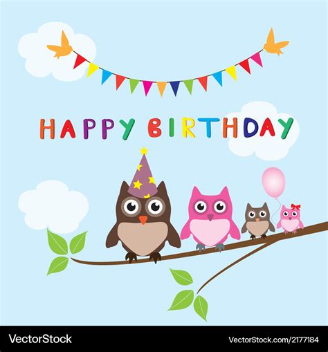 Owl family happy birthday Royalty Free Vector Image