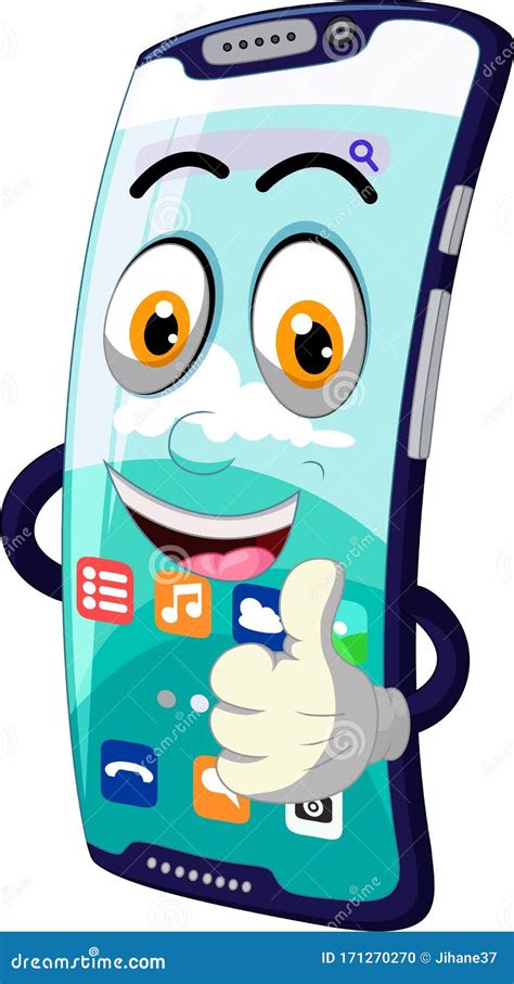 Funny Modern Blue Smartphone Cartoon Stock Illustration - Illustration of cheerful, kids: 171270270