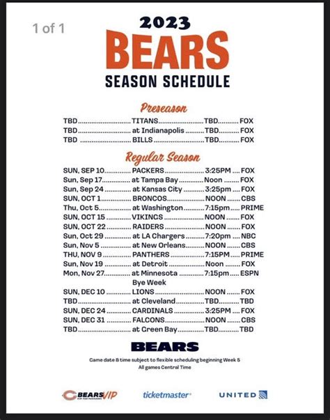 Printable Chicago Bears Schedule 2023