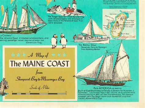 1968 Maine Coast Map Maine Poster Print Pictorial Maine Map Maine Wall Art Nautical Decor ...