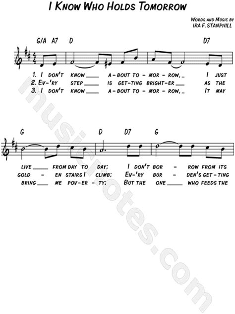 Ira Stanphill "I Know Who Holds Tomorrow" Sheet Music (Leadsheet) in D ...