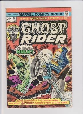 comicsvalue.com - GHOST RIDER#10 FN 1975 VS THE HULK MARVEL BRONZE AGE ...