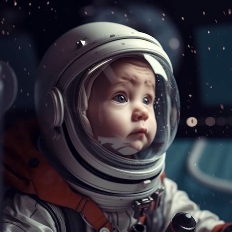 Premium AI Image | A child in a space suit looks out of a window Baby ...