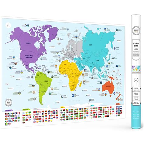 Buy Colorful World Map with Flags & Capitals + 50 Interesting Facts - XL Wall Art Poster for ...