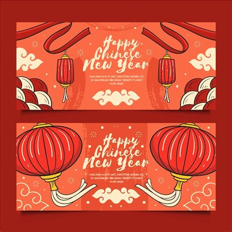 Premium Vector | Hand drawn chinese new year banners template