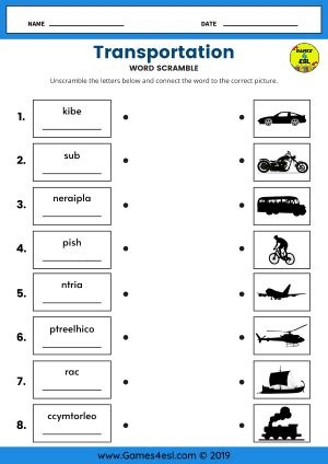 Transportation Worksheets | Games4esl