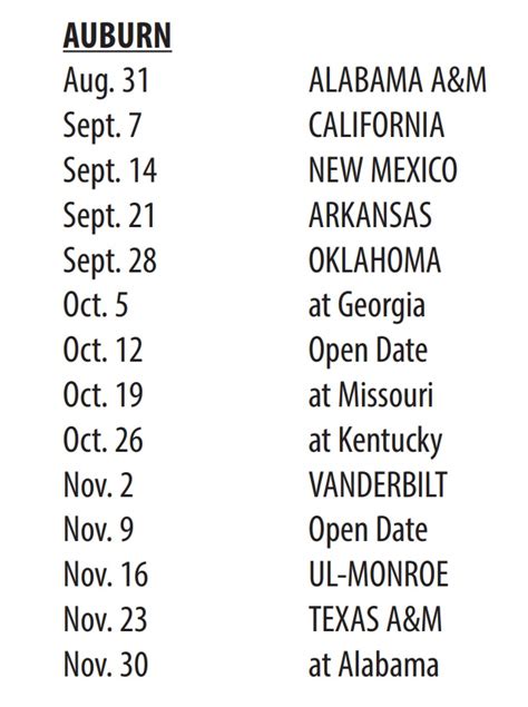 2024 Auburn Tigers Football Schedule - Sports Brackets