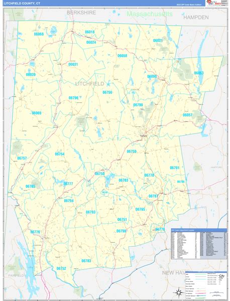 Litchfield County, CT Wall Map Basic Style