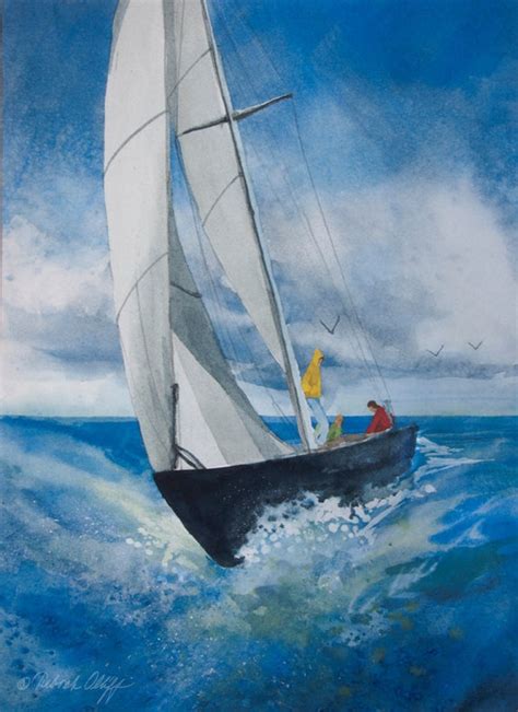 Cruising // Watercolor Sailboat // Wave // Sailing by OlliffStudio