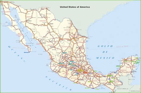 a large map of mexico with all the roads and major cities in each country's capital