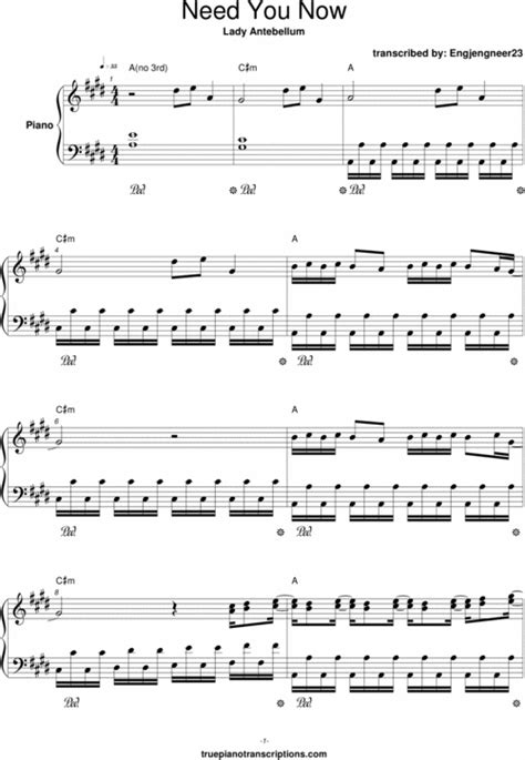 Need You Now (Lady Antebellum) - Download Sheet Music