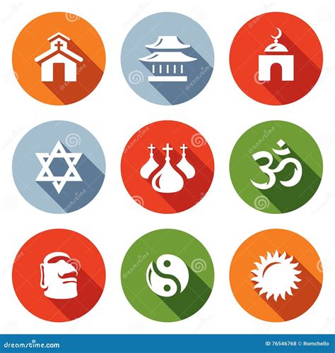 Vector Set Of Religion Icons. Catholic, Buddhism, Islam, Judaism, Christianity, Hinduism ...