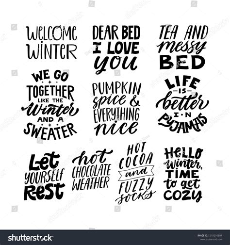 Set Cozy Winter Autumn Quotes Hand Stock Vector (Royalty Free ...