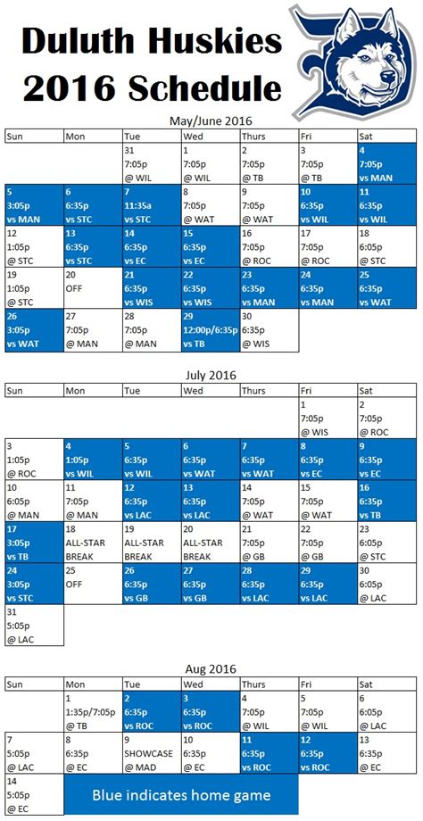 2016 Huskies Schedule Released - Duluth Huskies : Duluth Huskies