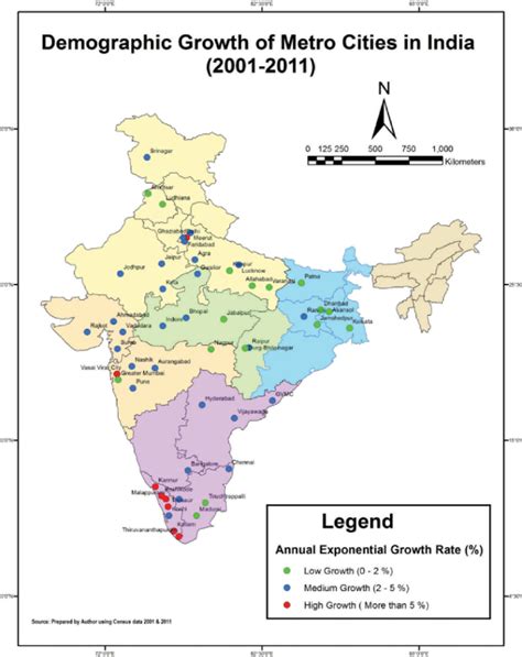 Demographic growth of metro cities in India (2001–2011). | Download ...