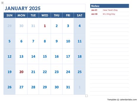 2025 Monthly Calendar Template Landscape - Free Printable Templates