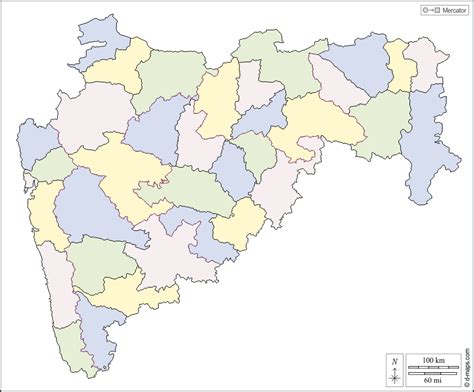 Maharashtra free map, free blank map, free outline map, free base map outline, districts, color ...