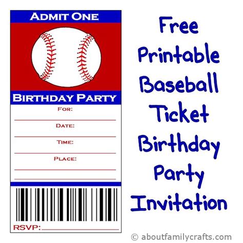 Baseball Ticket Birthday Party Invitation – About Family Crafts