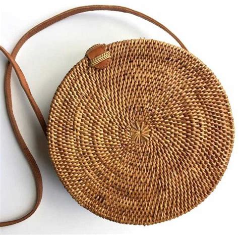 Boho Handmade Round Woven Handbag Bali Rattan Crossbody Beach Bag – sunifty