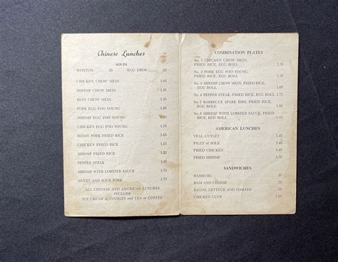 Vintage Chinese American Restaurant Menu MAY HWA DE WITT NEW YORK ...