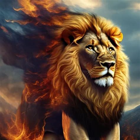 lion with mane on fire