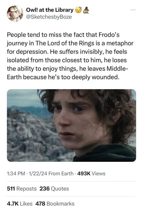 A take on Frodo's journey being a metaphor for depression : r/lotr