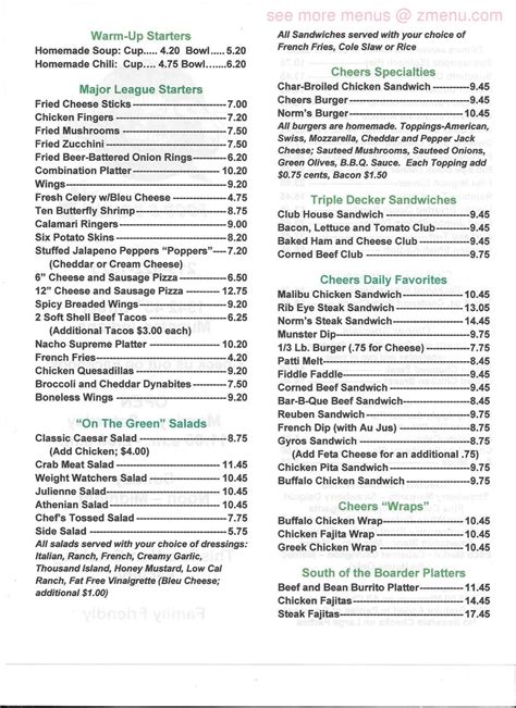 Menu at Cheers Food & Drink pub & bar, Munster