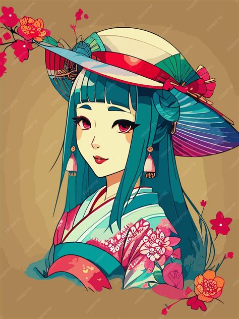 Premium Vector | Digital vector art portrait of cute a japanese geisha woman with traditional ...
