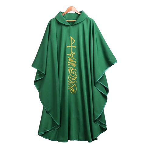 Green Catholic Church Priest Chasuble Vestments Roll Collar Robe Clergy ...