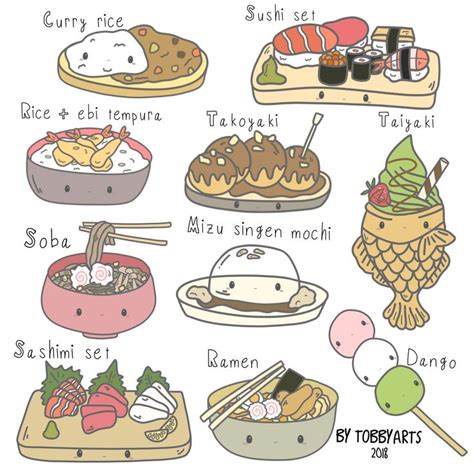 Japanese food dessert clip art set cute kawaii drawing illustration | Japanese food art, Cute ...